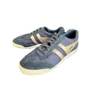 Gola Women’s Harrier Glimmer Nylon & Suede Sneakers in Navy and Gold, US Size 6